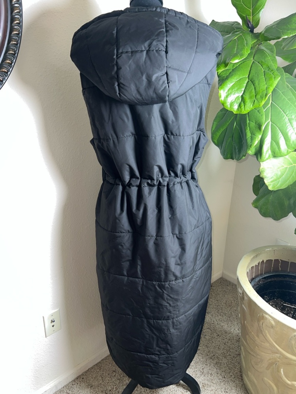Women's Long Quilted Vest Hooded Maxi Length Sleeveless Puffer Vest Padded L - Picture 4 of 16